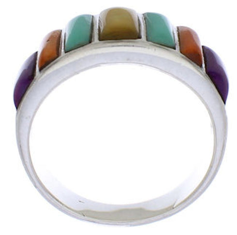 Sterling Silver Multicolor Inlay Ring Size 6-1/2 AX36849